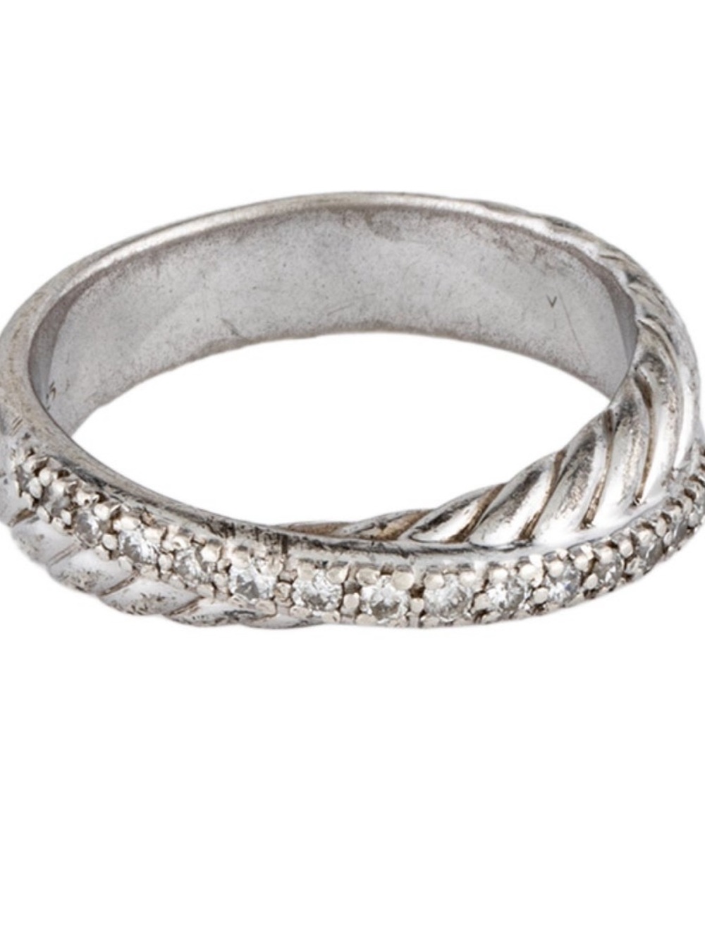 David Yurman Sterling Silver Twisted Pavé Band Ring - Silver